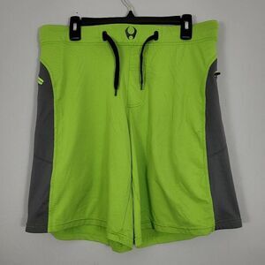 Hylete Above Knee Athletic Training Shorts Sz Large Lime Green Gray Stretch Gym
